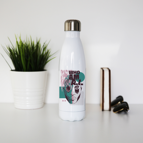Who am I quote abstract water bottle stainless steel reusable - Graphic Gear