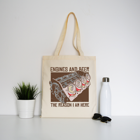 Engines and beer tote bag canvas shopping - Graphic Gear