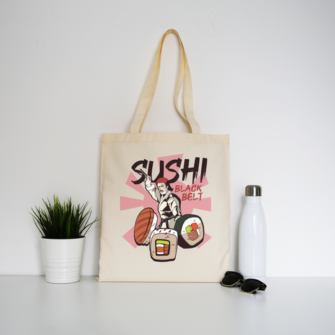 Sushi black belt funny tote bag canvas shopping - Graphic Gear