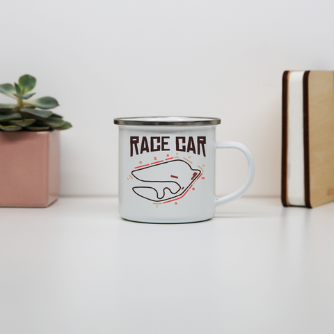 Race car circuit enamel camping mug outdoor cup colors - Graphic Gear