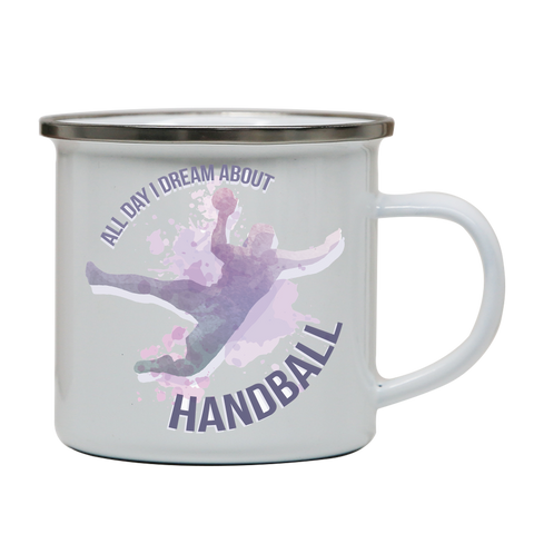 Handball quote playing enamel camping mug outdoor cup colors - Graphic Gear