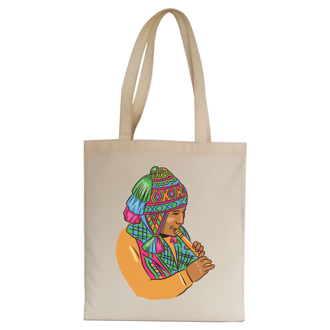 Peruvian Musician tote bag canvas shopping - Graphic Gear