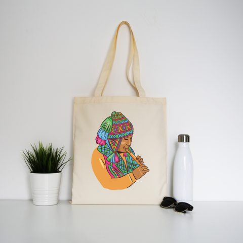 Peruvian Musician tote bag canvas shopping - Graphic Gear