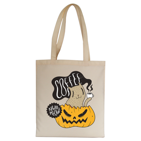 Coffee right meow drinking halloween tote bag canvas shopping - Graphic Gear
