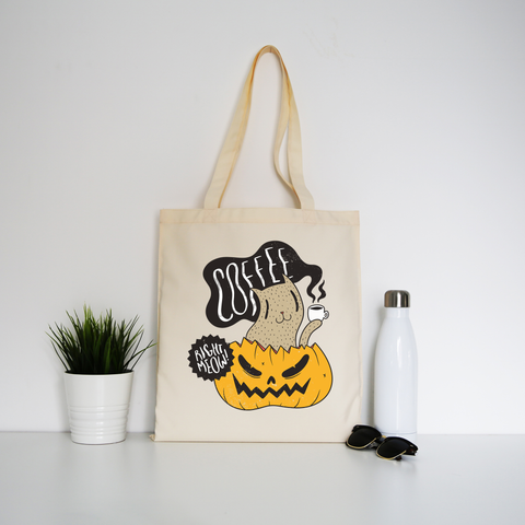 Coffee right meow drinking halloween tote bag canvas shopping - Graphic Gear