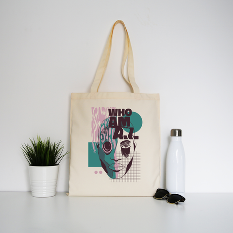 Who am I quote abstract tote bag canvas shopping - Graphic Gear