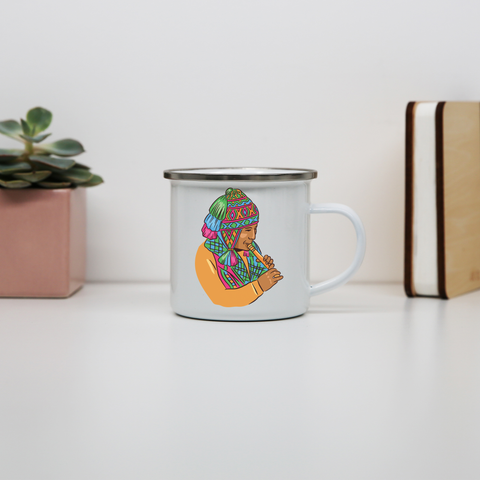Peruvian Musician enamel camping mug outdoor cup colors - Graphic Gear