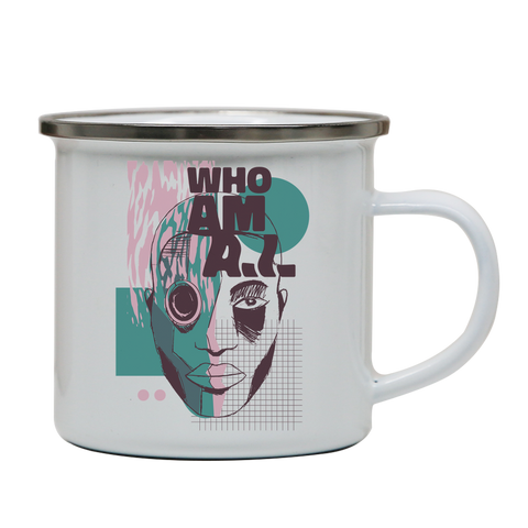 Who am I quote abstract enamel camping mug outdoor cup colors - Graphic Gear