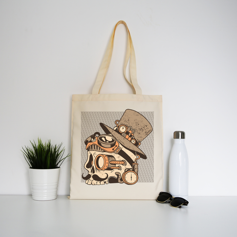 Skull steampunk tote bag canvas shopping - Graphic Gear