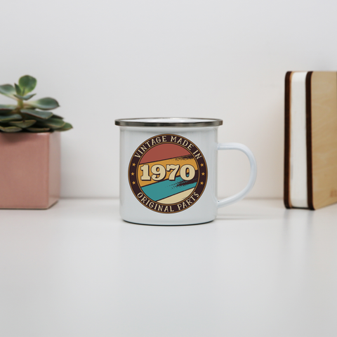 Vintage birthday editable quote enamel camping mug outdoor cup colors - Graphic Gear