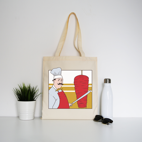 Kebab chef tote bag canvas shopping - Graphic Gear