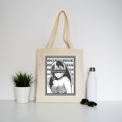Waifu material anime tote bag canvas shopping - Graphic Gear