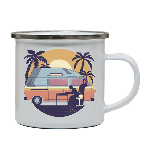 Camper van sunset enamel camping mug outdoor cup colors - Graphic Gear
