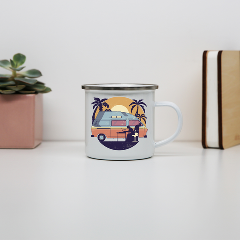 Camper van sunset enamel camping mug outdoor cup colors - Graphic Gear