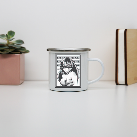Waifu material anime enamel camping mug outdoor cup colors - Graphic Gear