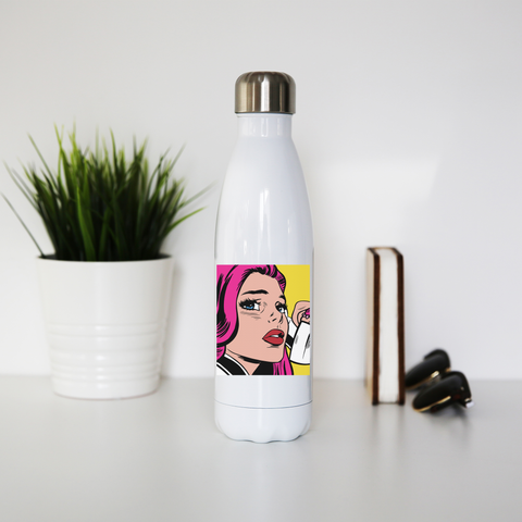 Pop art girl water bottle stainless steel reusable - Graphic Gear