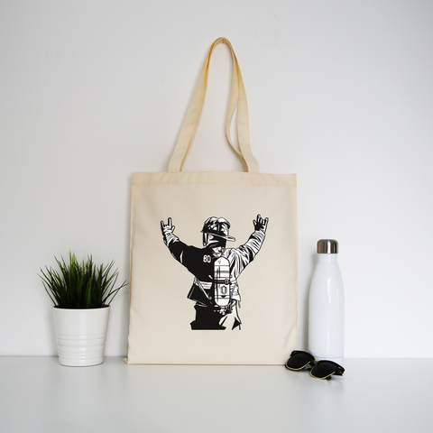 Firefighter rock hands tote bag canvas shopping - Graphic Gear