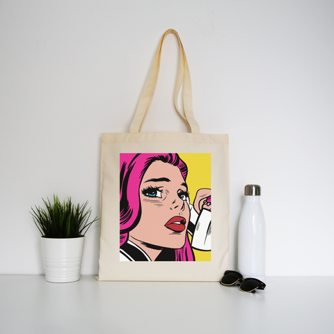 Pop art girl tote bag canvas shopping - Graphic Gear
