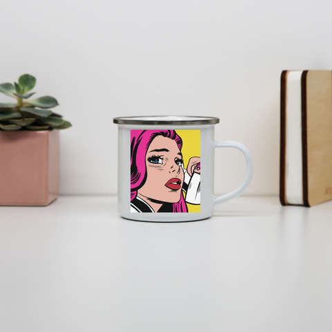 Pop art girl enamel camping mug outdoor cup colors - Graphic Gear