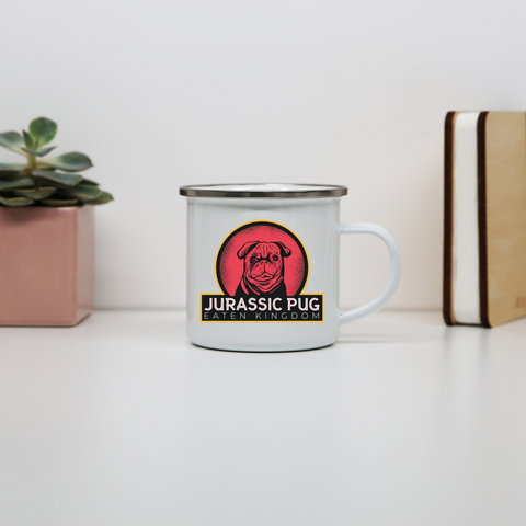Jurassic pug enamel camping mug outdoor cup colors - Graphic Gear