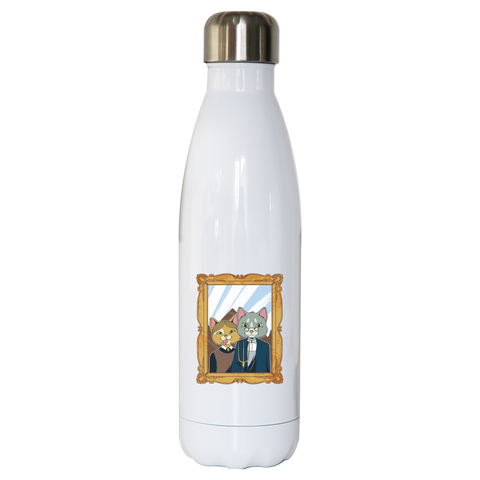 American gothic cat water bottle stainless steel reusable - Graphic Gear