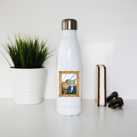 American gothic cat water bottle stainless steel reusable - Graphic Gear