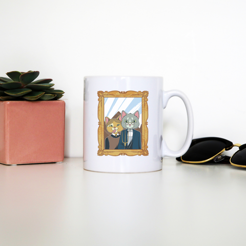 American gothic cat mug coffee tea cup - Graphic Gear
