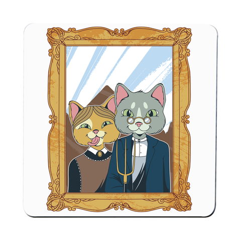 American gothic cat coaster drink mat - Graphic Gear