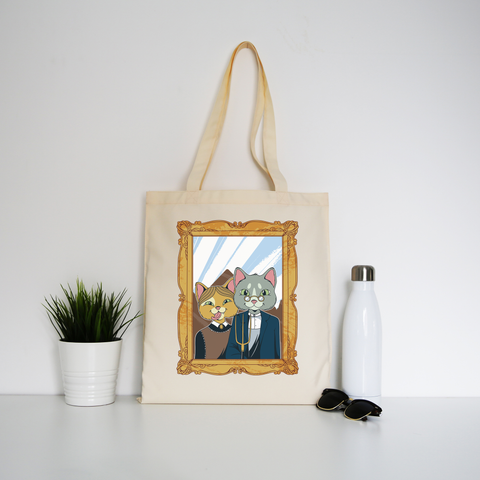 American gothic cat tote bag canvas shopping - Graphic Gear