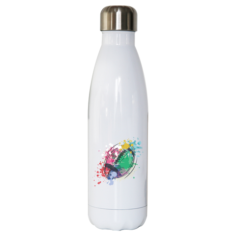 Watercolor rugby ball water bottle stainless steel reusable - Graphic Gear