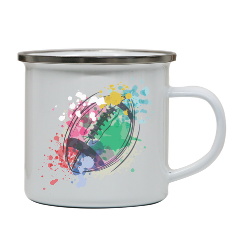 Watercolor rugby ball enamel camping mug outdoor cup colors - Graphic Gear