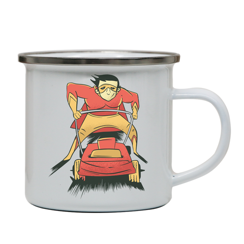 Lawnmover superhero enamel camping mug outdoor cup colors - Graphic Gear