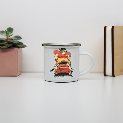 Lawnmover superhero enamel camping mug outdoor cup colors - Graphic Gear