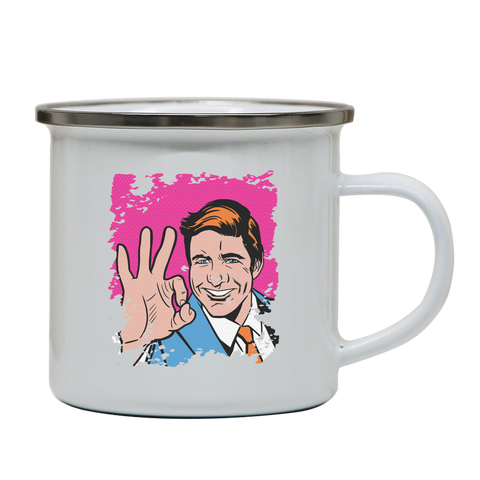 Pop art ok man enamel camping mug outdoor cup colors - Graphic Gear
