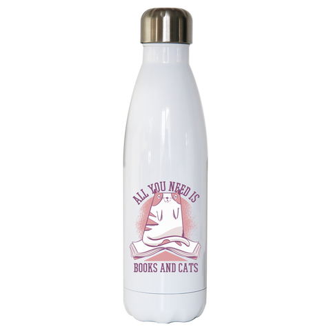 Book cat quote water bottle stainless steel reusable - Graphic Gear