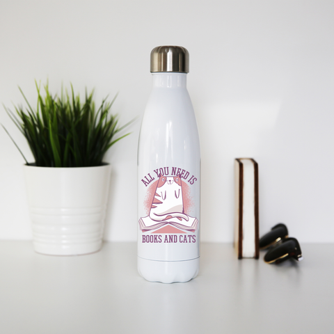 Book cat quote water bottle stainless steel reusable - Graphic Gear