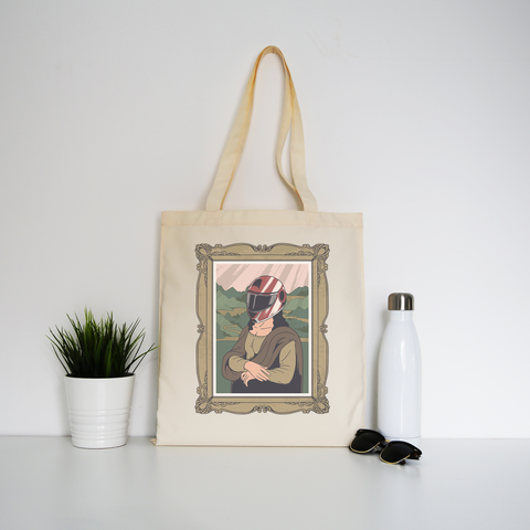 Mona lisa helmet tote bag canvas shopping - Graphic Gear