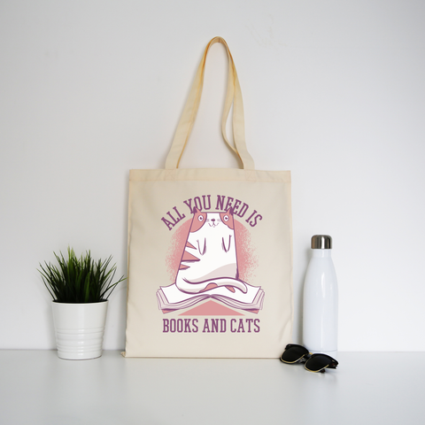 Book cat quote tote bag canvas shopping - Graphic Gear