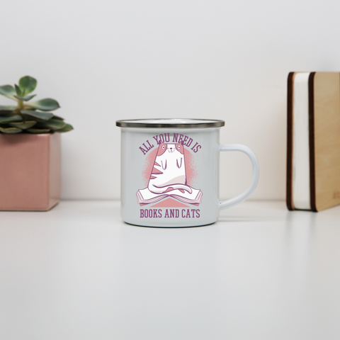 Book cat quote enamel camping mug outdoor cup colors - Graphic Gear