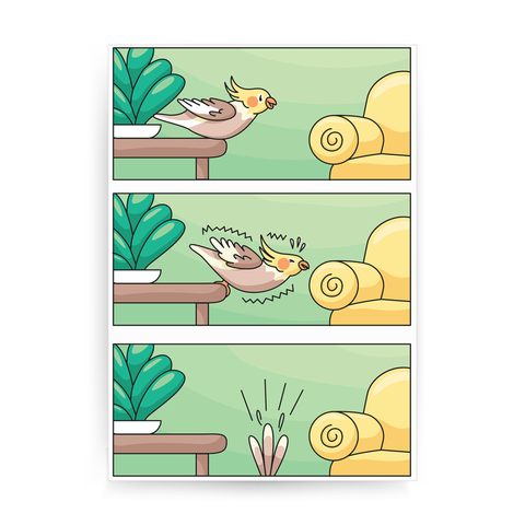 Cockatiel comic strip print poster wall art decor - Graphic Gear