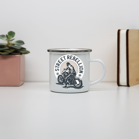 Biker quote enamel camping mug outdoor cup colors - Graphic Gear