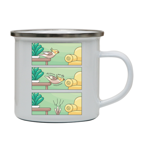 Cockatiel comic strip enamel camping mug outdoor cup colors - Graphic Gear