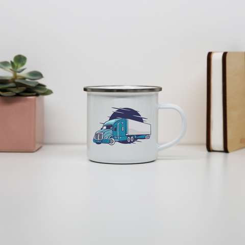 Semi truck illustration enamel camping mug outdoor cup colors - Graphic Gear