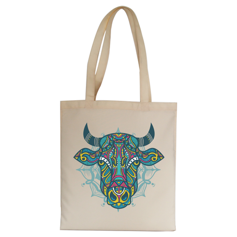 Mandala bull tote bag canvas shopping - Graphic Gear