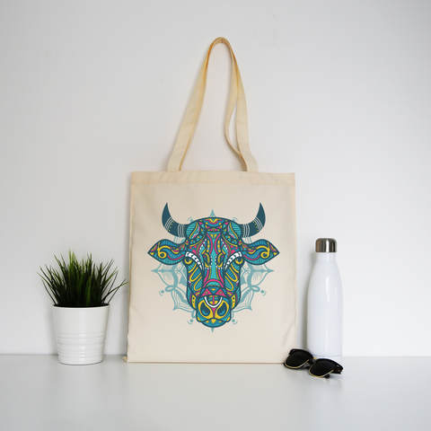 Mandala bull tote bag canvas shopping - Graphic Gear