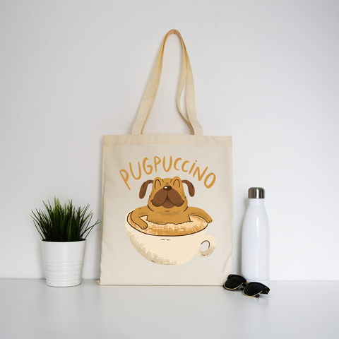 Cappucino pug tote bag canvas shopping - Graphic Gear