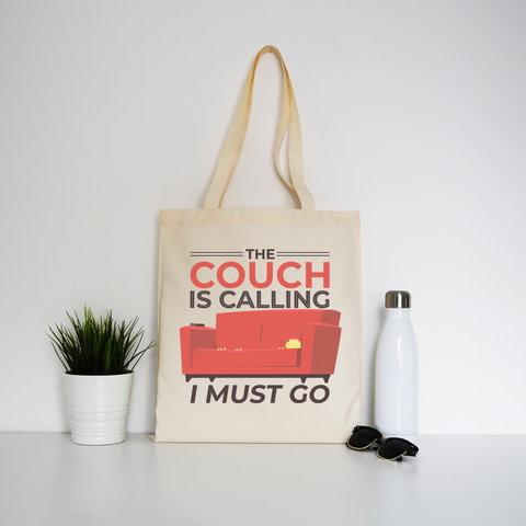 Couch calling funny tote bag canvas shopping - Graphic Gear