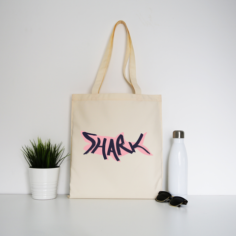 Shark lettering tote bag canvas shopping - Graphic Gear