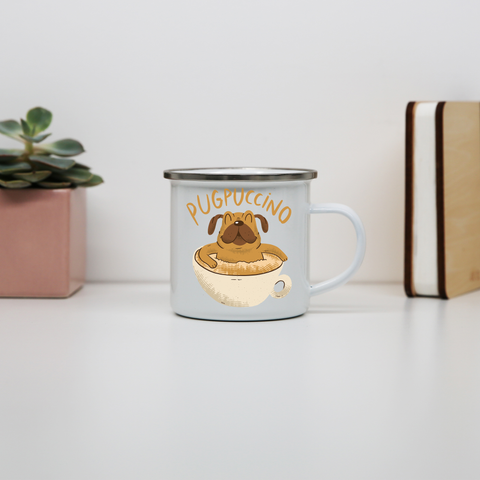 Cappucino pug enamel camping mug outdoor cup colors - Graphic Gear