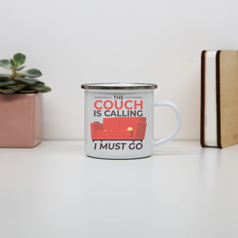 Couch calling funny enamel camping mug outdoor cup colors - Graphic Gear
